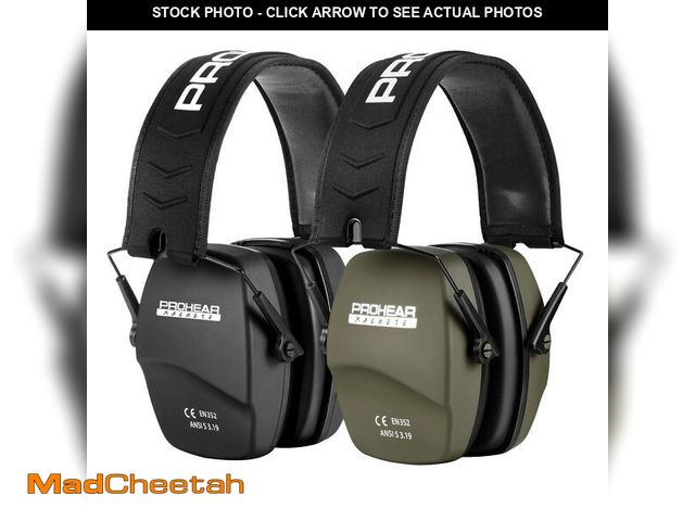 Lot 74-14271458 - PROHEAR 016 Shooting Ear Protection Earmuffs 2 Pack, NRR 26dB for Gun Range, Hunting -Black and Gree...