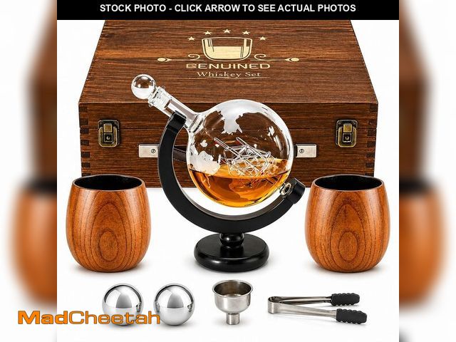 Lot 74-14209018 - GENUINED Gifts for Men, Fathers Day for Dad, Husband, or Brother, 30oz Globe Whiskey Decanter Sets w...