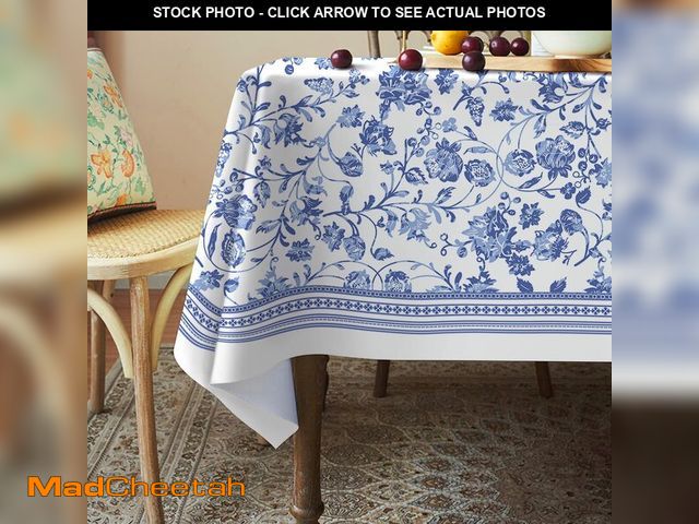 Lot 74-14066090 - Virtumob Rectangle Tablecloth - 60 x 102 Inch Blue Floral Rustic Tablecloth Classic French Country P...
