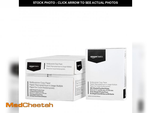 Lot 74-12144347 - Basics Multipurpose Copy Printer Paper, 20 lb, 8.5 x 11 Inches, 10 Reams (5,000 Sheets), 92 Bright, ...
