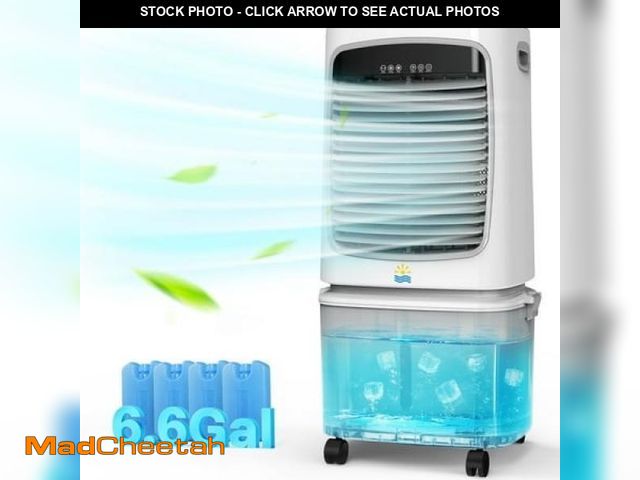 Lot 74-12087775 - Flamemore 1800CFM Evaporative Air Cooler Fan Humidifier with 6.6 Gal Tank &amp; 4 Ice Packs  Portabl...