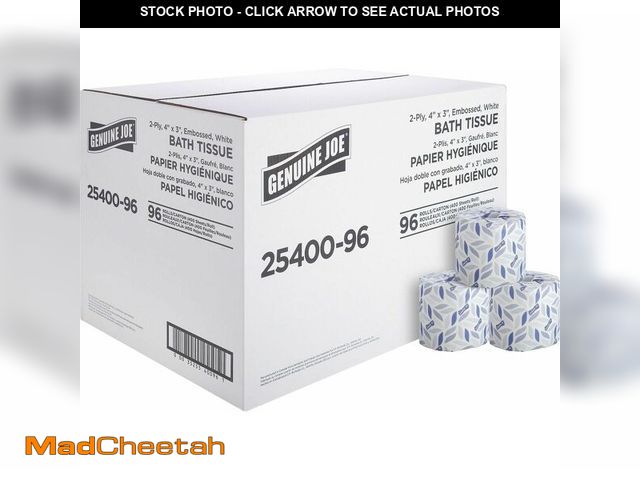 Lot 74-14581860 - Genuine Joe Standard Bath Tissue, 3" x 4", 2-Ply, 400 Sheets/Roll, 96 Count - UNUSED