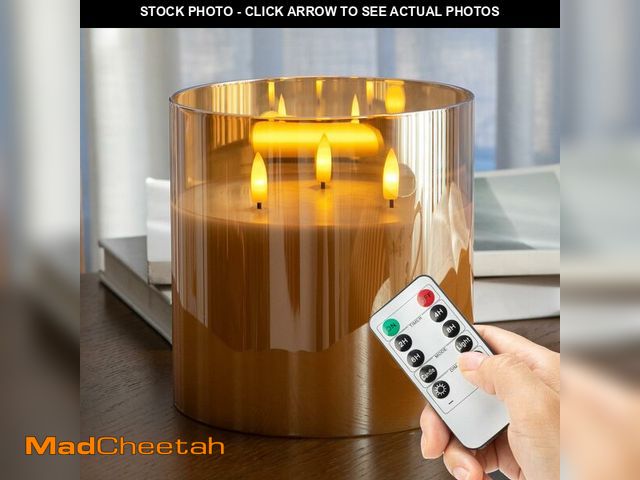 Lot 74-12697872 - AFINETH Extra Large Flameless Candles with 3 Wicks, 6"x6" Glass Battery Operated Candles with Remote...