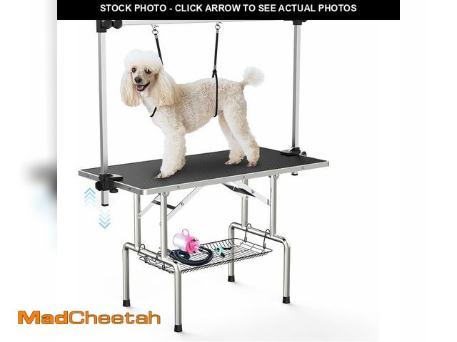 Lot 74-14581959 - Lyromix 46''Large Dog Grooming Table, Adjustable Cat Drying Desktop with Arms, Nooses, Mesh Tray, Fo...