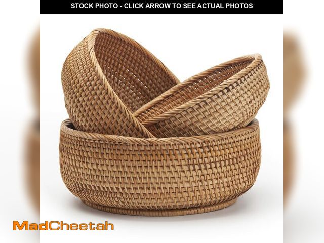 Lot 74-14431363 - Round Rattan Fruit Baskets Woven Storage Bowls Key Holder Stackable for Shelf Kitchen Tabletop Natur...