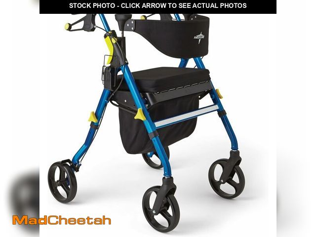 Lot 74-13087116 - Medline Premium Empower Folding Mobility Rollator Walker with Memory Foam Seat, Black &amp; Blue, 30...