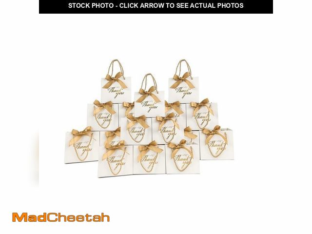 Lot 74-12460125 - TKSBAG 100 Pack Small Thank You Gift Bags with Handles, 5.5''x 2.5''x4.7'' Mini White Gift Bags Bulk...