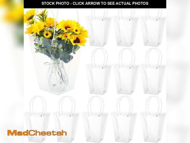 Lot 74-14274220 - Woanger 12 Pieces Clear Flower Bouquet Bags with Handle, Transparent Florist Shop Packaging Supplies...
