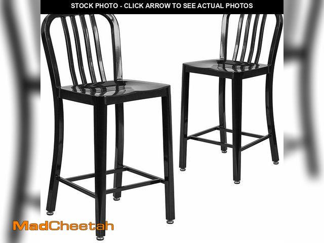 Lot 74-14348728 - Flash Furniture Gael Commercial Grade 2 Pack 24" High Black Metal Indoor-Outdoor Counter Height Stoo...