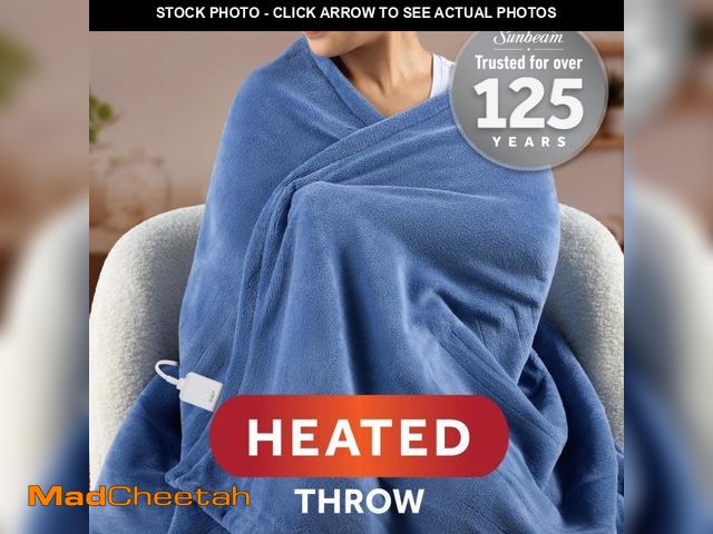 Lot 74-12421524 - Sunbeam Electric Heated Throw Blanket Oversize Blue Corduroy Microplush 4 Heat Settings - UNUSED
