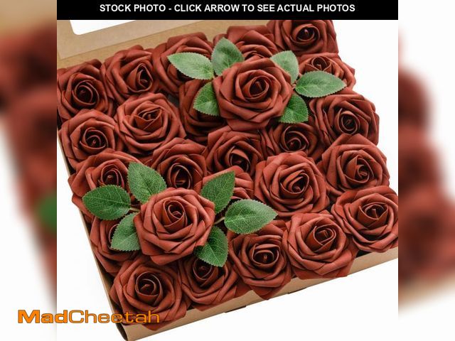 Lot 74-12309426 - Ling's Moment Artificial Flowers 25Pcs Amber Roses Decor w/Stems,3" Real Touch DIY Foam Floral for W...