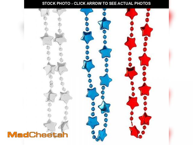 Lot 74-12302636 - 4E's Novelty 72 Patriotic Beads Necklaces (72 Pack) Bulk Star Shaped. 4th of July Party Favors for K...