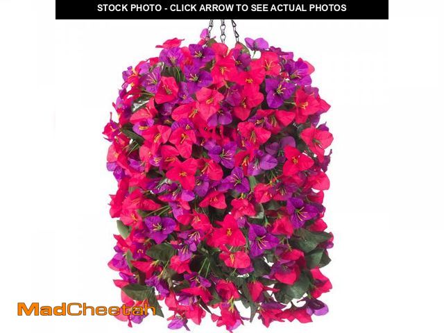Lot 74-12303487 - Artificial Bougainvillea Faux Flowers Plants Baskets for Outdoor Outside Decoration, 3PCS Fake Silk ...