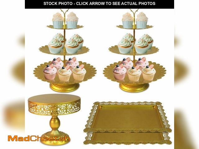 Lot 74-14278626 - Gold Cake Stands Set, 5pcs Metal Tiered Cupcake Diaplay Stand Serving Platter for Dessert Table, Des...