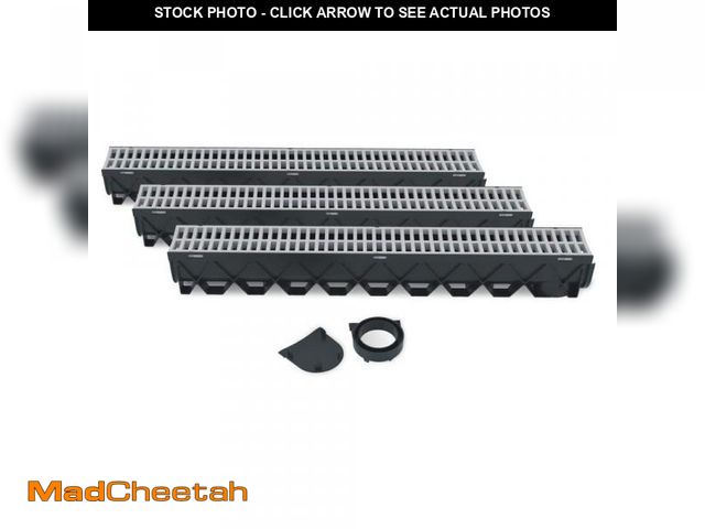 Lot 74-12365428 - RELN Storm Drain Deep 5 in. W x 5.25 in. D x 39.4 in. L Channel Drain Kit, Gray Grate (3-Pack : 9.8 ...