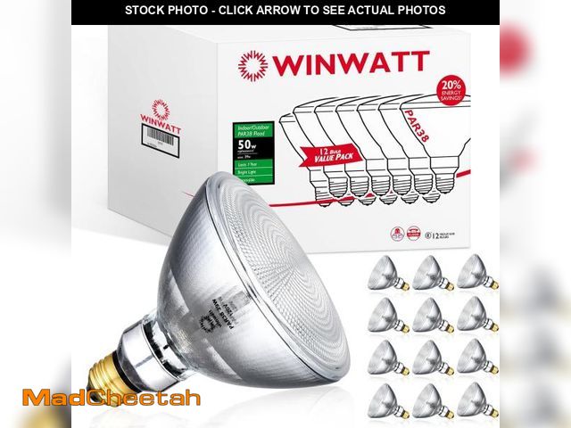 Lot 74-12149824 - WinWatt PAR38 Flood 25-Deg. 39W, 12-Pack 50W Eq. EcoPAR Halogen Light Bulb E26 Dimmable 2900K CRI100...