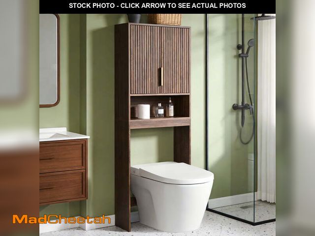 Lot 74-13764633 - Ktaxon Fluted Over the Toilet Bathroom Storage Cabinet  with 2 Doors &amp; 3 Storage Shelves Space S...