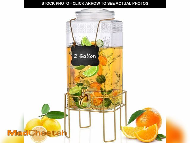 Lot 74-14266503 - Drink Dispenser,2 Gallon Drink Dispensers for Parties,Beverage Dispenser with Stand,Glass Lid and St...