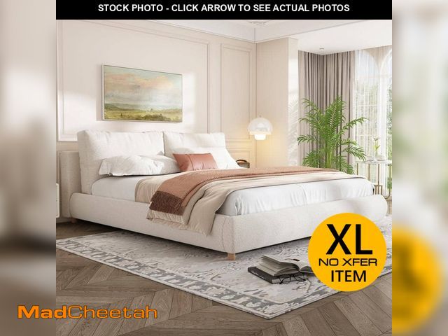 Lot 74-12545608 - CHRISTOPHER KNIGHT HOME Linden White Boucle Fabric Upholstered Wood Frame King Size Platform Bed wit...