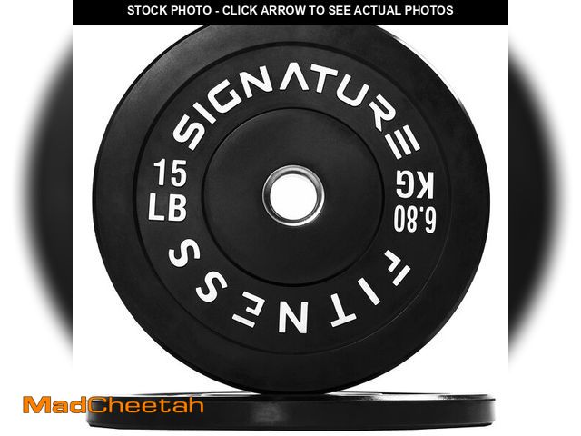 Lot 74-12894744 - Fitvids 2" Olympic Bumper Plate Weight Plates with Steel Hub, 15LB, Pair - UNUSED