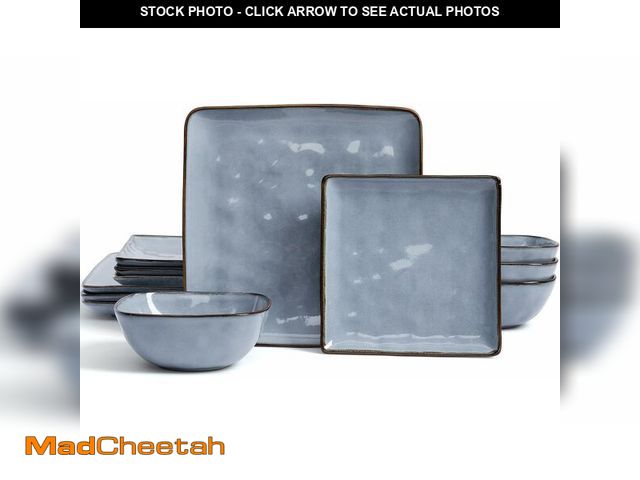 Lot 74-10397063 - *BOWLS ONLY* Famiware Dinnerware Sets for 4, Ocean Square 12-Piece Kitchen Sets, Reactive Glaze, Mic...