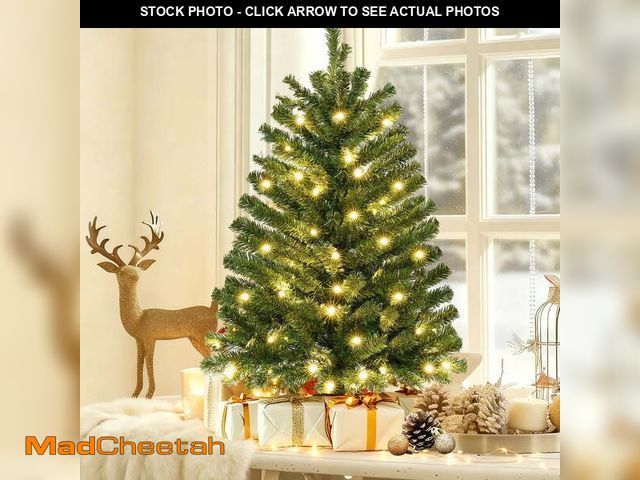 Lot 74-12888423 - 3 FT Pre-Lit Christmas Tree w/ 70 Lights 163 Tips, Hinged Artificial Holiday Xmas Christmas Decorati...