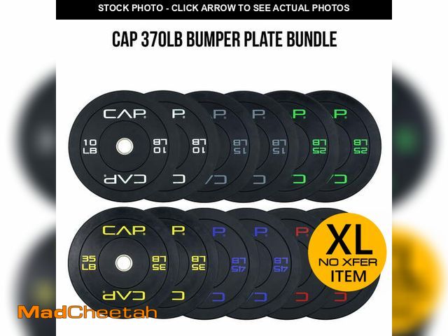 Lot 74-12658695 - CAP 370lb Olympic Bumper Plate Bundle (2 x 10, 2 x 15, 2 x 25, 2 x 35, 2 x 45 and 2 x 55lb Plates) 7...