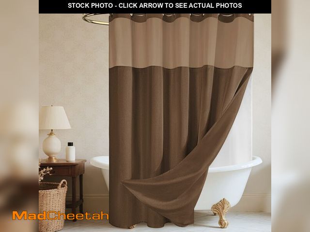 Lot 74-14386918 - WONICY No Hook Brown Shower Curtain and Liner, Linen-Look Polyester Textured Shower Curtain with Sna...
