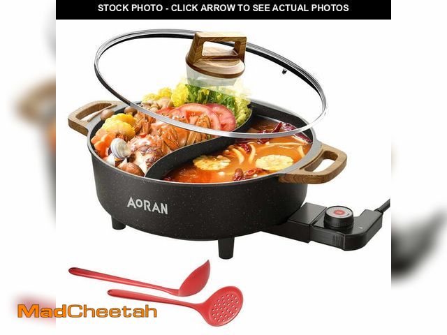 Lot 74-14434852 - AORAN Electric Hot Pot with Divider, 6L Large Capacity Double-Flavor Non-stick Pot, Smokeless Cookin...