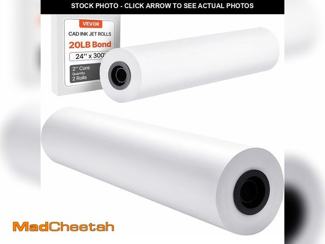 Lot 74-14068460 - VEVOR Wide Format Paper, 24 in x 300 ft Plotter Roll, 2 Rolls CAD Bond Rolls with 2 in Core, 20 LB B...