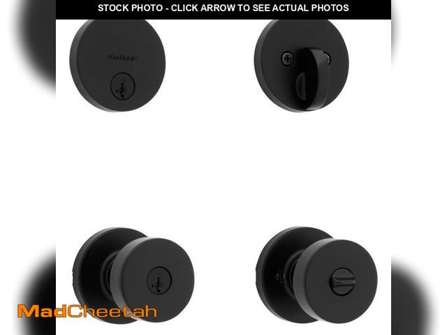 Lot 74-12830354 - Kwikset Pismo Round Rose Matte Black Knob Door Combo Pack Featuring SmartKey Security - UNUSED