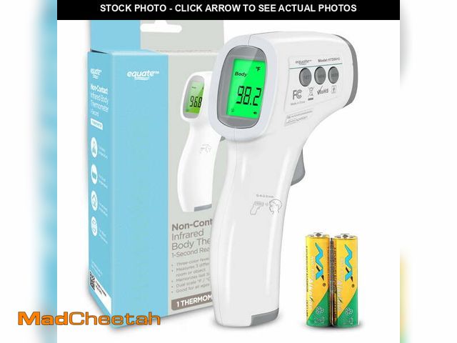 Lot 74-12688085 - (MISSING BATTERIES) Equate Infrared No Touch Forehead Body Thermometer,1-second, 3-color backlight,A...