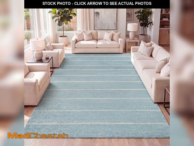 Lot 74-14304993 - JONATHAN Y Williamsburg Minimalist Stripe Turquoise/Cream Indoor Area Rug, 3x5, Contemporary, Modern...