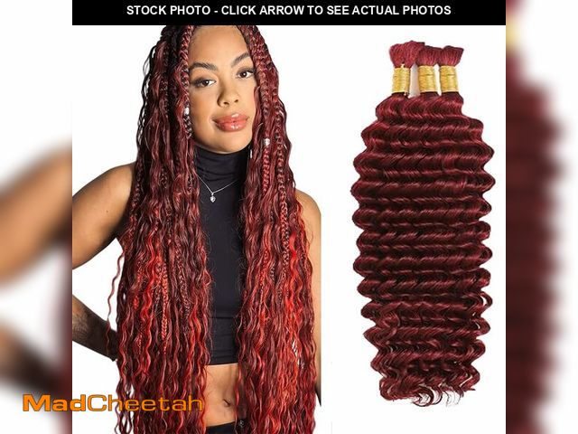 Lot 74-14204814 - #99J Burgundy Human Braiding Hair for Boho Braids 14 14 14 Inch Wine Red No Weft Deep Wave Bulk Huma...