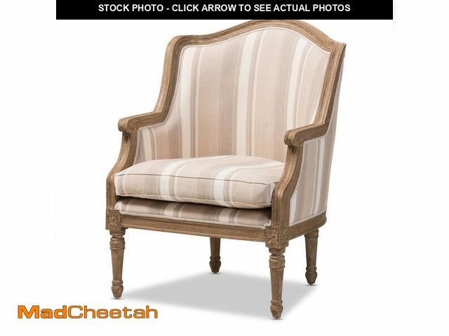 Lot 74-14342911 - Baxton Studio Striped Charlemagne Traditional French Accent Chair, Oak Brown - UNUSED