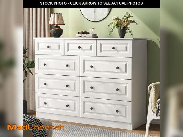 Lot 74-14604485 - IDEALSOUL White Dresser for Bedroom, 9 Drawer Dresser with Large Storage, Retro Storage Cabinet for ...
