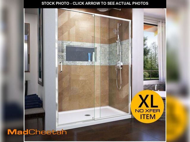 Lot 74-13579384 - DreamLine Flex 56 - 60 inch W x 72 inch H Semi-Frameless Pivot Shower Door in Chrome - UNUSED