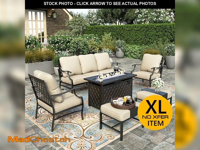 Lot 74-12519542 - HERA'S HOUSE 6 Pieces Patio Furniture Set with Fire Pit Table, 2 x Single Chair, 2 x Ottoman, 3-Seat...