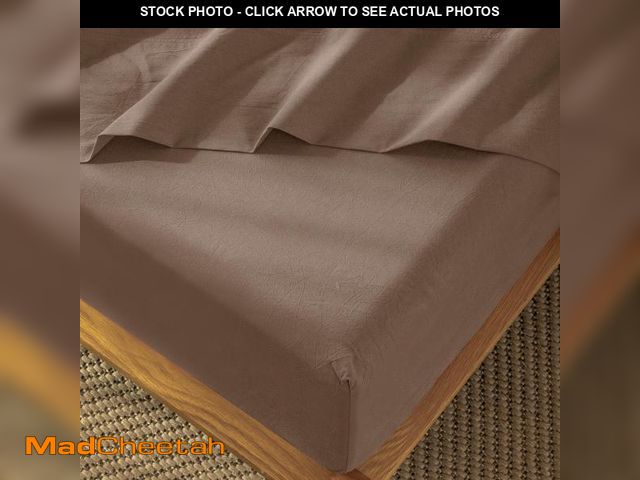 Lot 74-12310413 - MooMee Fitted Bottom Sheet Only 100% Washed Cotton Linen Like Textured Breathable Durable Soft Comfy...