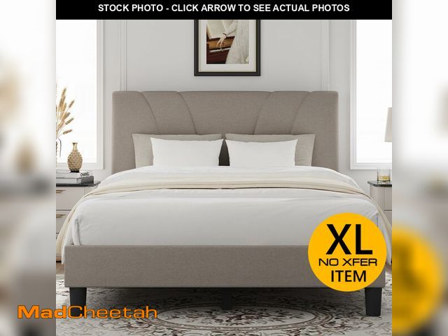 Lot 74-12690135 - Novilla King Size Bed Frame with Adjustable Headboard Platform King Bed Frame Linen Fabric Upholster...