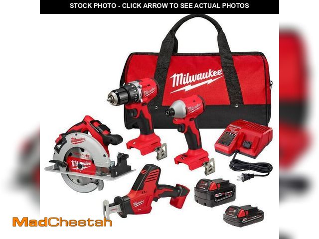 Lot 74-13678499 - Milwaukee M18 18-Volt Lithium-Ion Brushless Cordless Combo Kit (4-Tool) with 2-Batteries, 1-Charger ...