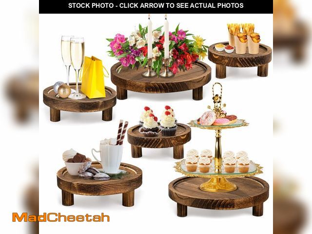 Lot 74-14267943 - HAOPENGYOU 6PCS Wooden Risers for Display Wood Cake Stand for Party Round Food Risers for Buffet Woo...