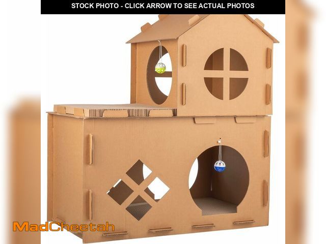 Lot 74-13733621 - Cat House - Cardboard Cat House with Scratching Pads, Toys, and Catnip - Multi-Level Cat Houses for ...
