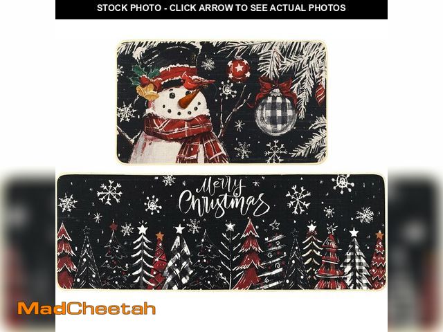 Lot 74-13041412 - Heirloom Haven Snowman Christmas Trees Snowflake Christmas Kitchen Mats Set of 2, Black Winter Holid...