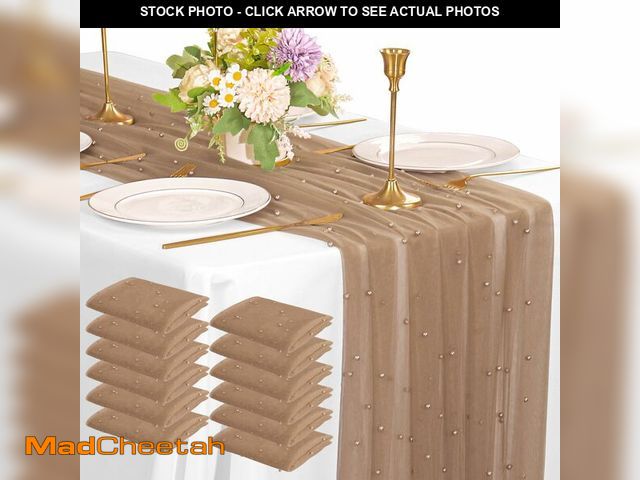 Lot 74-12968064 - 12 Pack 10FT Pearl Table Runner 30x120 Inch Nude Brown Tulle Fabric Boho Rustic Sheer Table Runners ...