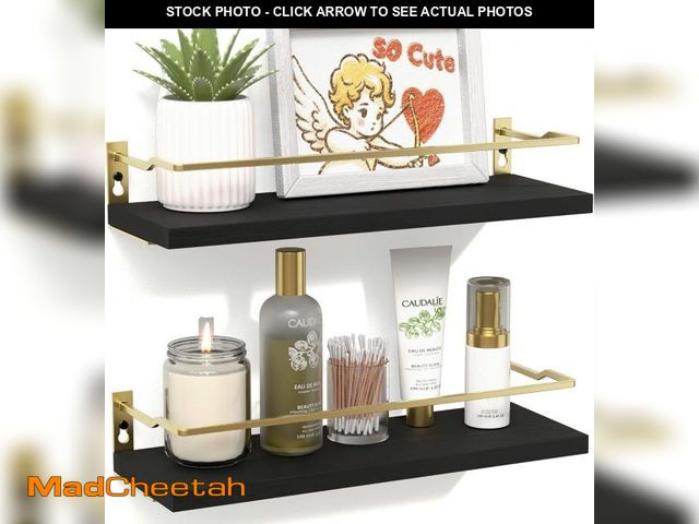 Lot 74-12312323 - RICHER HOUSE Bathroom Floating Wall Shelf Set of 2 - Guard-Rail Small Wood Shelves for Decor, Over T...