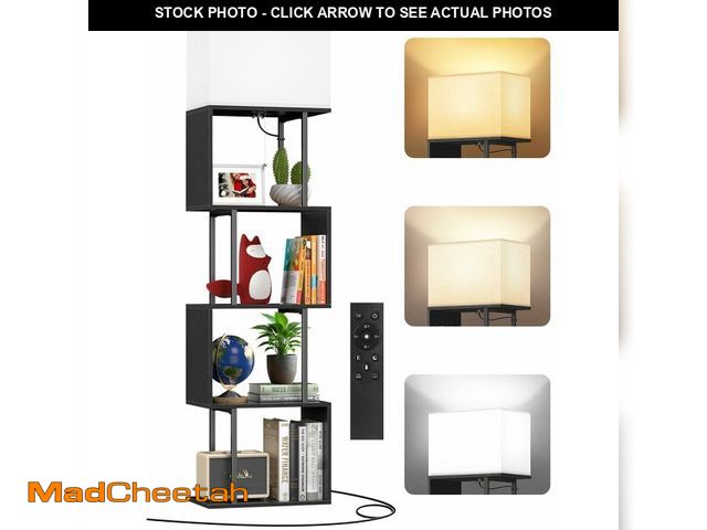 Lot 74-12976242 - OUTONLIFE 5-Tier Floor Lamp with Shelves &amp; Remote, Dimmable S-Shaped Bookshelf with 3 Color Temp...