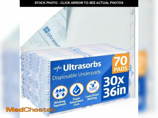 Lot 74-14305753 - Medline Ultrasorbs Drypads with SlipResist Technology, 30" x 36", 70 Count, Super Absorbent Disposab...