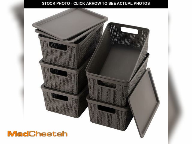 Lot 74-12719022 - WRRLORS 6 Pack Plastic Storage Baskets With Lids,Grey Breathable Stackable Storage Bins,Small Storag...