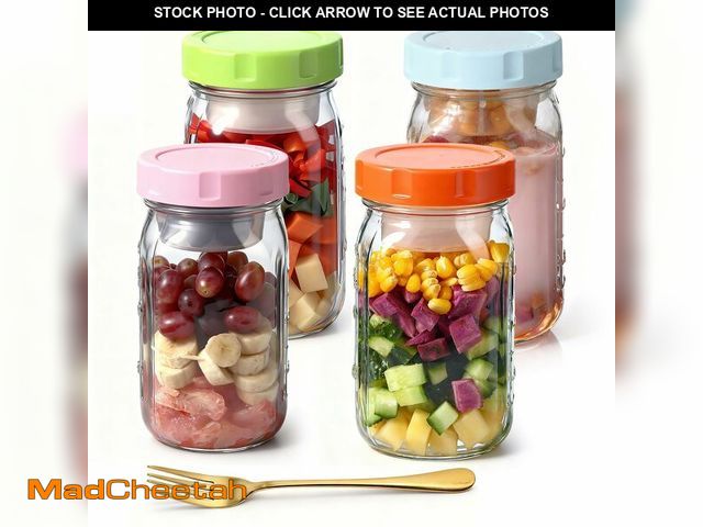 Lot 74-13713536 - COOLCAA 4 Pack Glass Salad Jars with Lids and Fork, 32oz Mason Jar Salad Containers for Lunch with R...